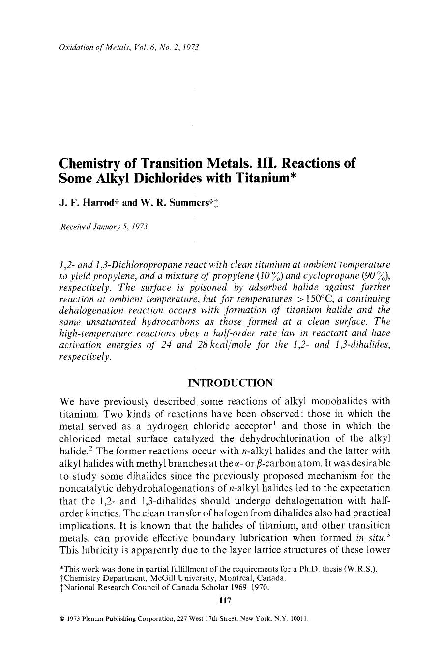 Chemistry of transition metals. III. Reactions of some alkyl dichlorides with titanium by Unknown