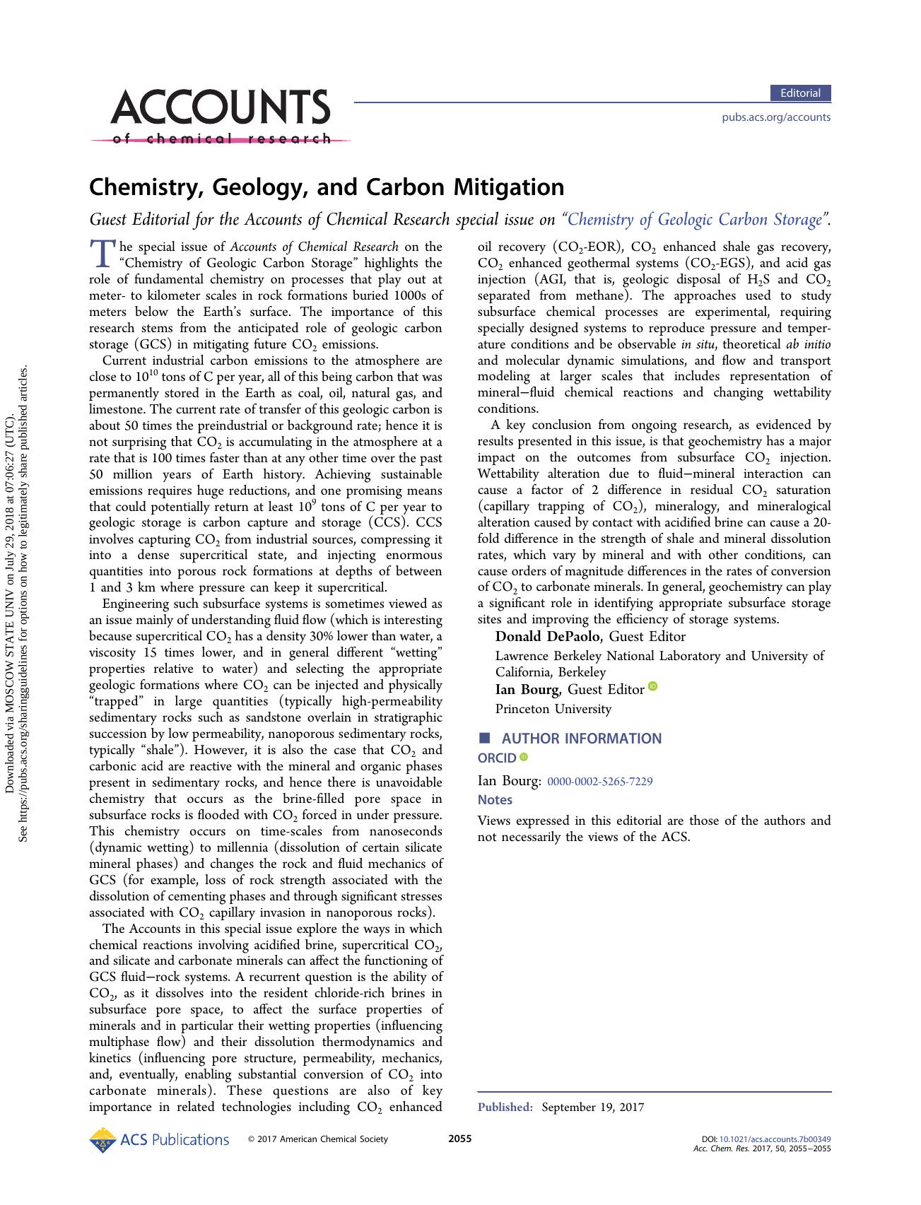 Chemistry, Geology, and Carbon Mitigation by Donald DePaolo & Ian Bourg