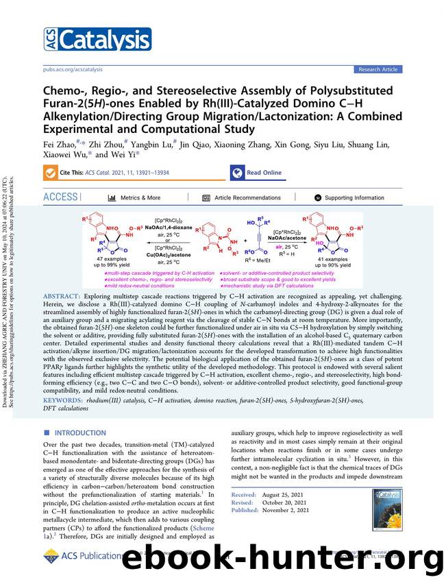 Chemo-, Regio-, and Stereoselective Assembly of Polysubstituted Furan-2(5H)-ones Enabled by Rh(III)-Catalyzed Domino CâH AlkenylationDirecting Group MigrationLactonization: A Com by unknow