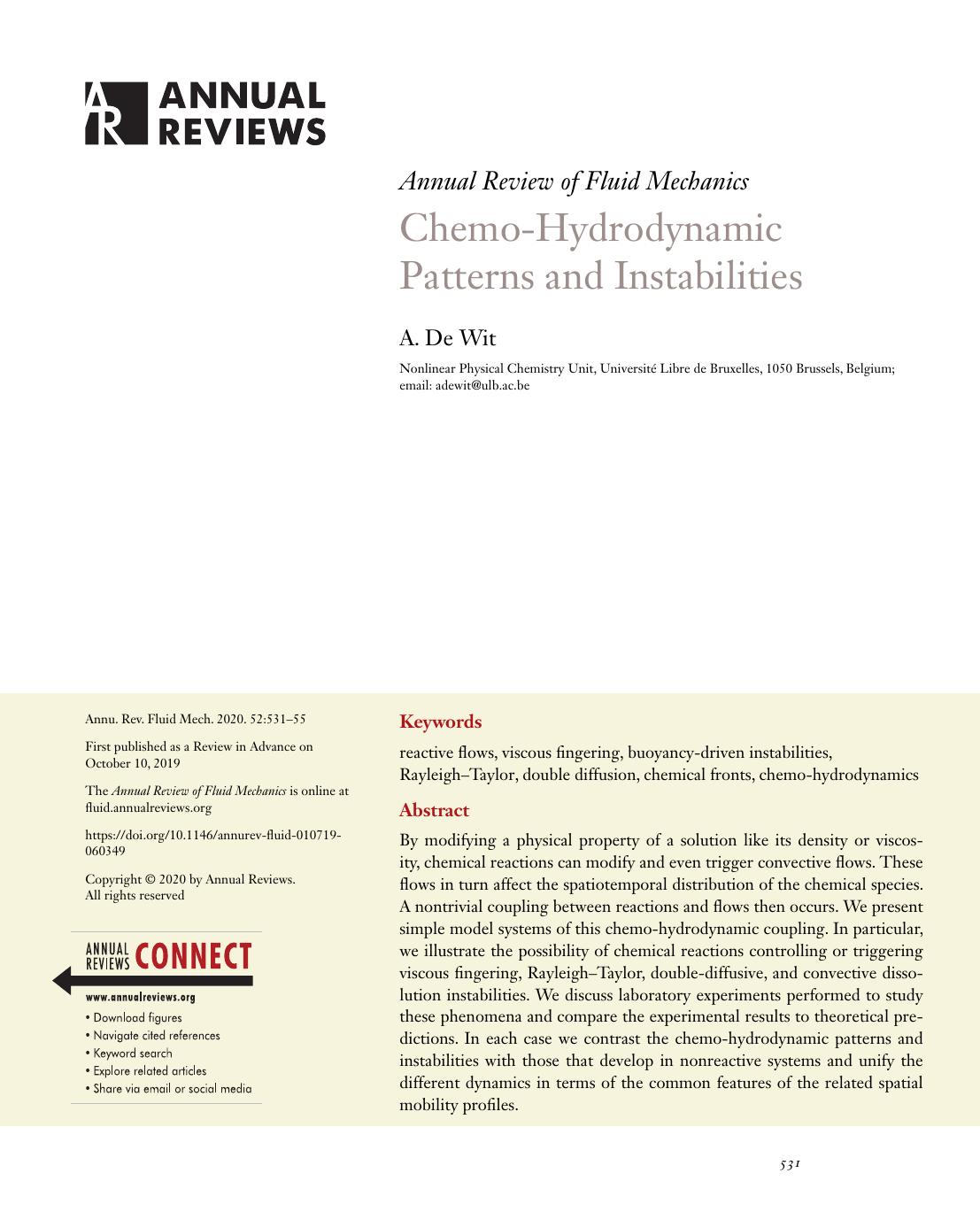 Chemo-Hydrodynamic Patterns and Instabilities by A. De Wit