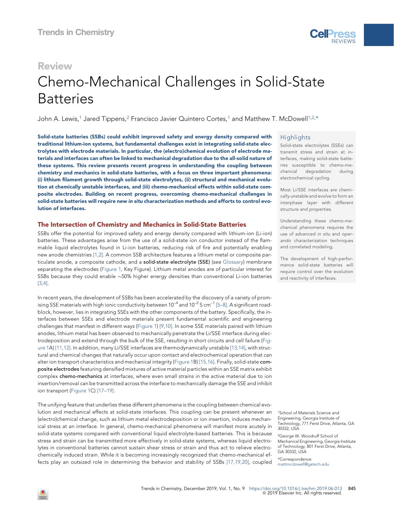 Chemo-Mechanical Challenges in Solid-State Batteries by John A. Lewis & Jared Tippens & Francisco Javier Quintero Cortes & Matthew T. McDowell