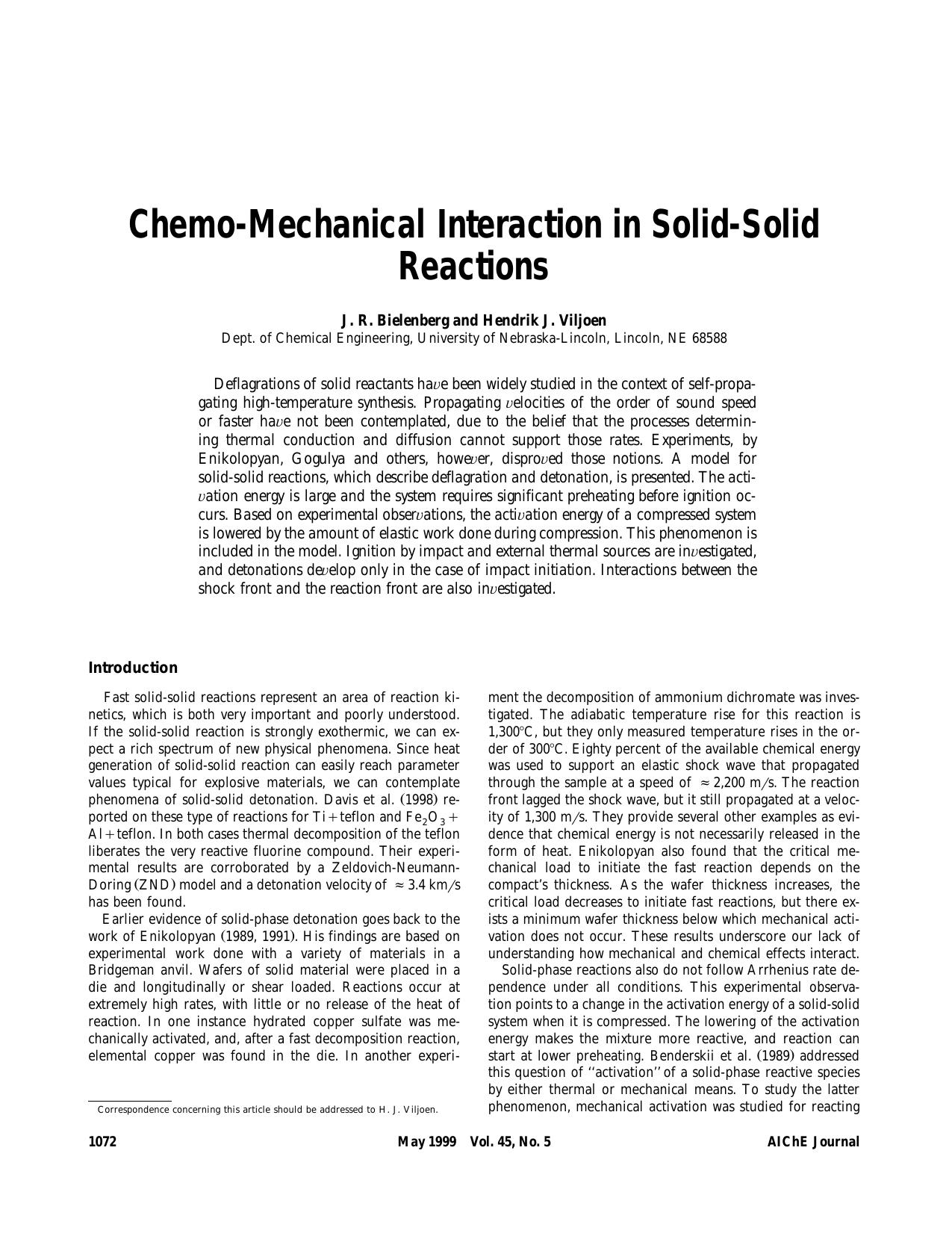 Chemo-mechanical interaction in solid-solid reactions by ?