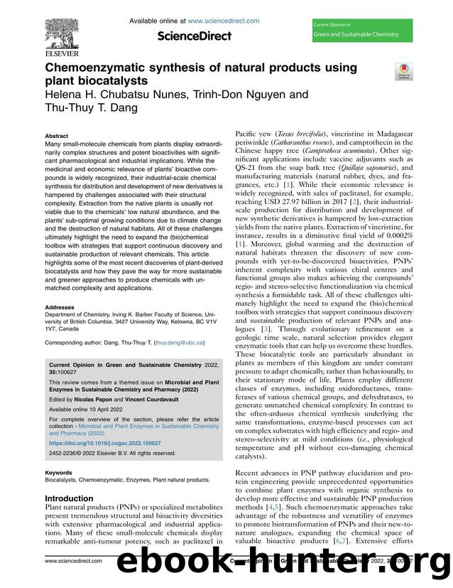 Chemoenzymatic synthesis of natural products using plant biocatalysts by Helena H. Chubatsu Nunes & Trinh-Don Nguyen & Thu-Thuy T. Dang