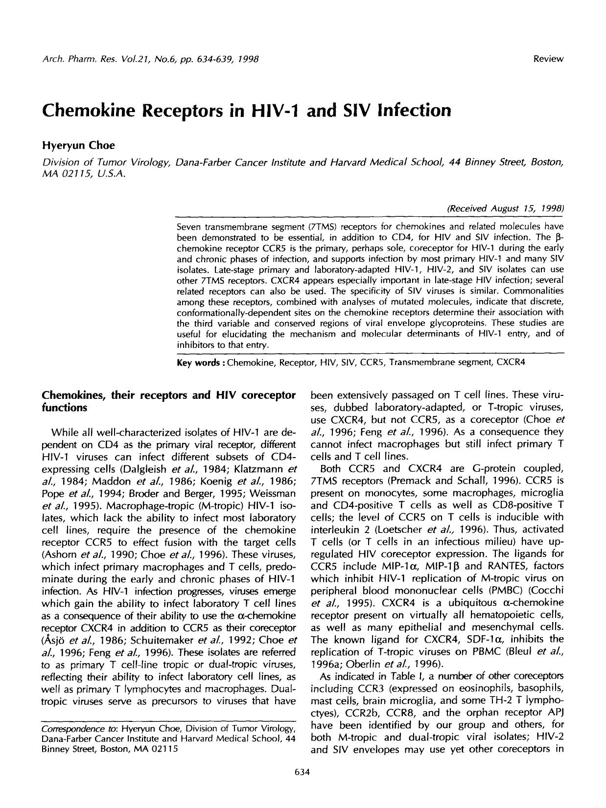 Chemokine receptors in HIV-1 and SIV infection by Unknown