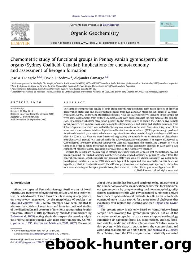Chemometric study of functional groups in Pennsylvanian gymnosperm plant organs (Sydney Coalfield, Canada): Implications for chemotaxonomy and assessment of kerogen formation by JosÃ© A. Dâ€™Angelo & Erwin L. Zodrow & Alejandra Camargo