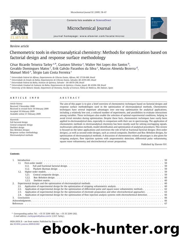 Chemometric tools in electroanalytical chemistry: Methods for optimization based on factorial design and response surface methodology by unknow