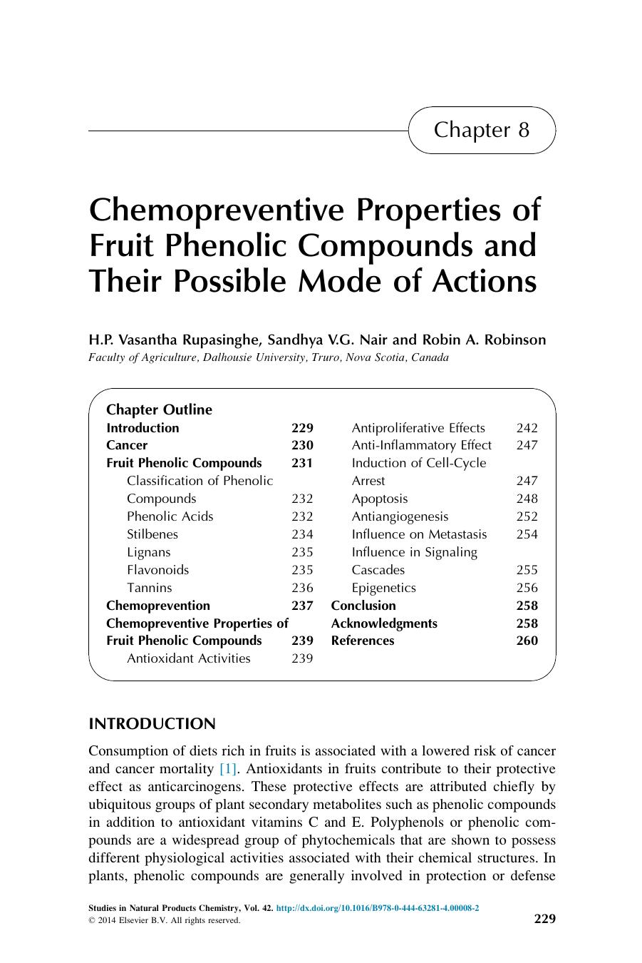 Chemopreventive Properties of Fruit Phenolic Compounds and Their Possible Mode of Actions by H.P. Vasantha Rupasinghe & Sandhya V.G. Nair & Robin A. Robinson