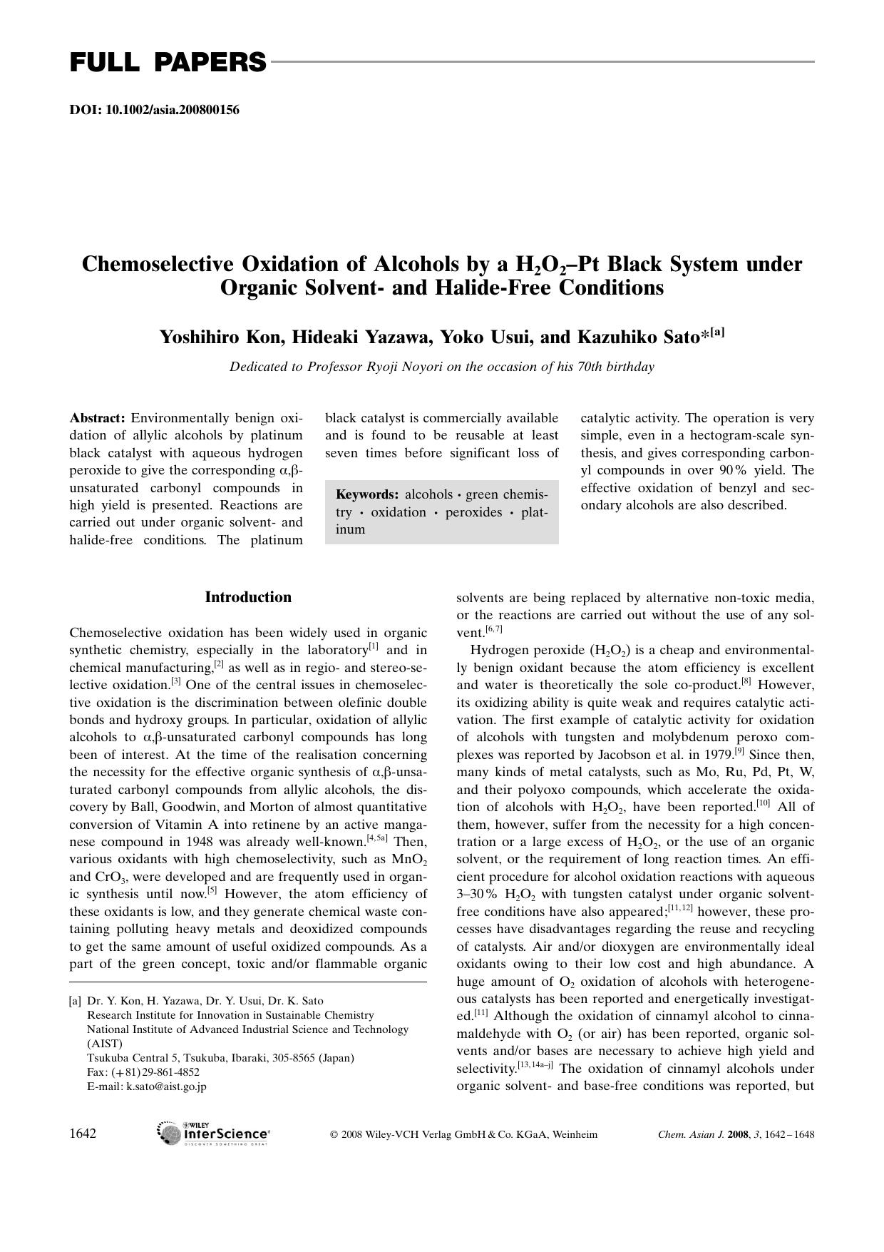 Chemoselective Oxidation of Alcohols by a H2O2-Pt Black System under Organic Solvent- and Halide-Free Conditions by Unknown