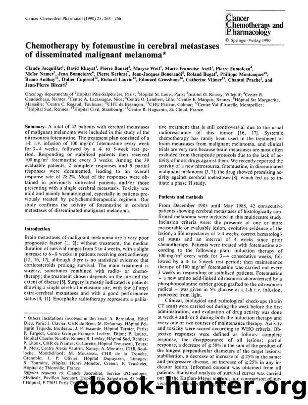Chemotherapy by fotemustine in cerebral metastases of disseminated malignant melanoma by Unknown