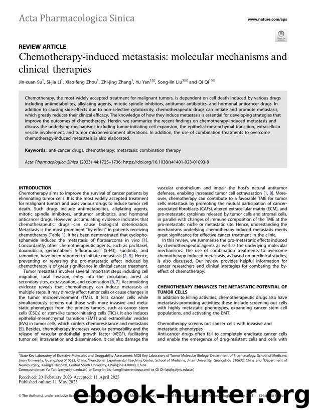 Chemotherapy-induced metastasis: molecular mechanisms and clinical therapies by Jin-xuan Su & Si-jia Li & Xiao-feng Zhou & Zhi-jing Zhang & Yu Yan & Song-lin Liu & Qi Qi