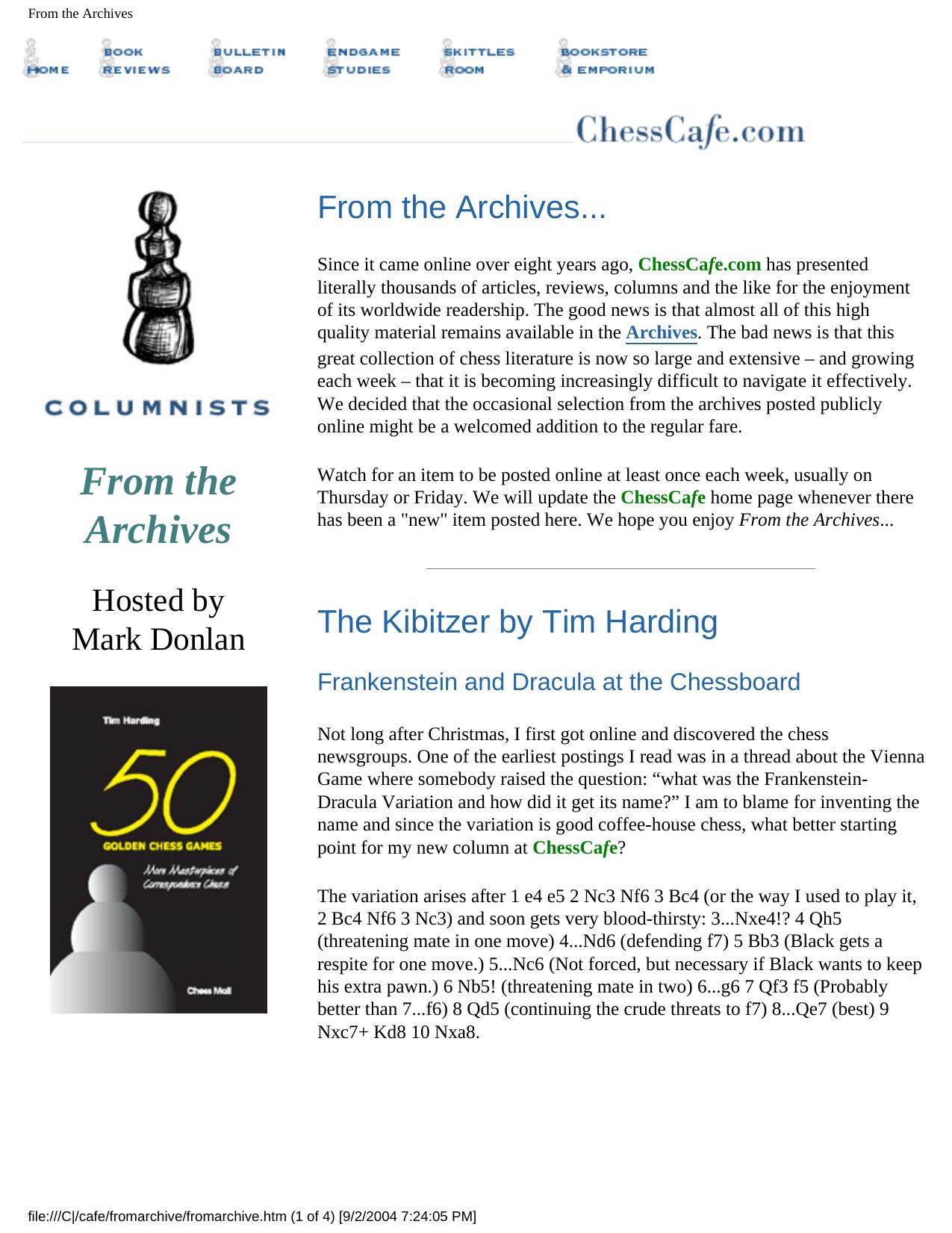 Chess Cafe.The Kibitzer 1-223 by Tim Harding