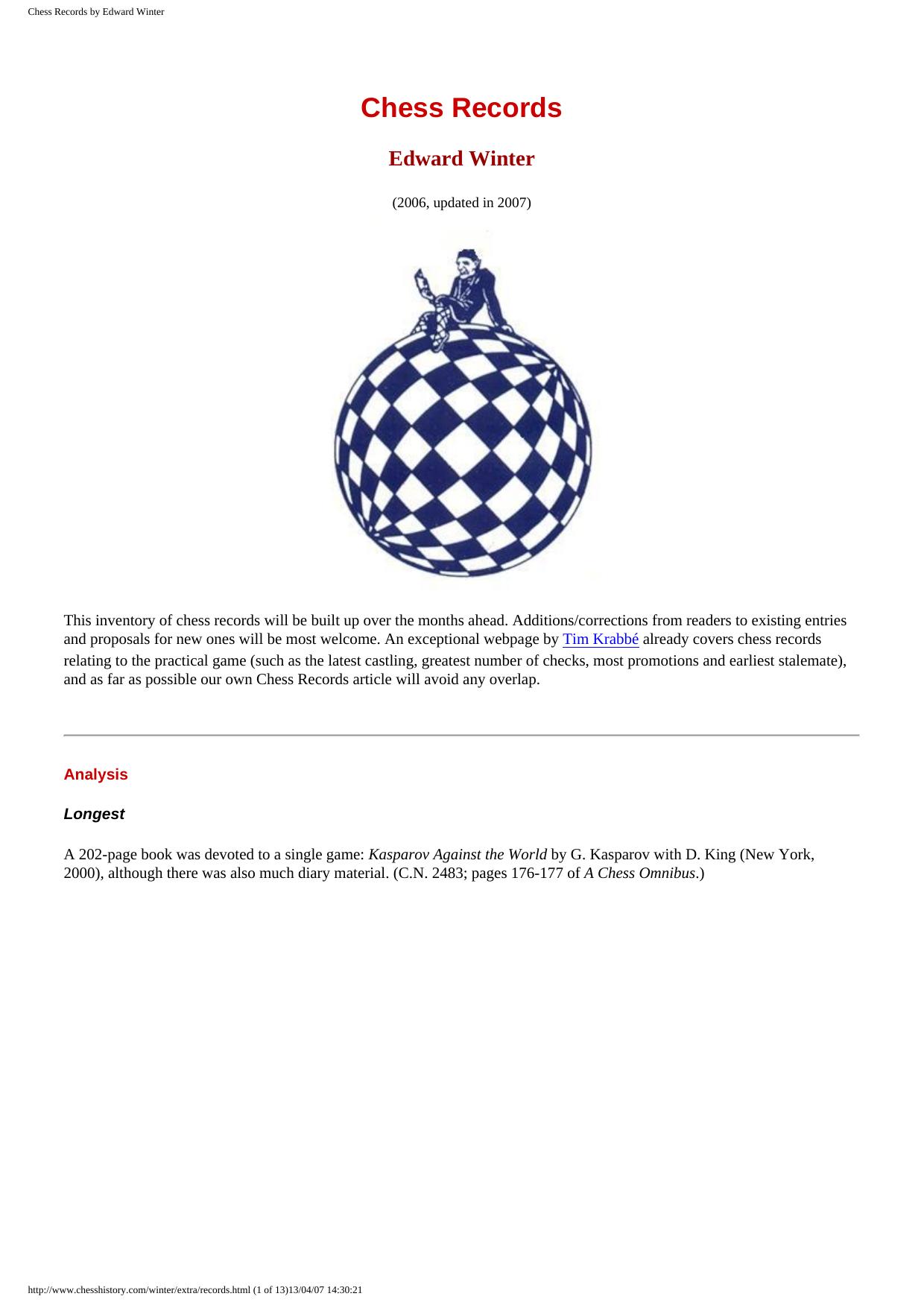 Chess Records by Edward Winter