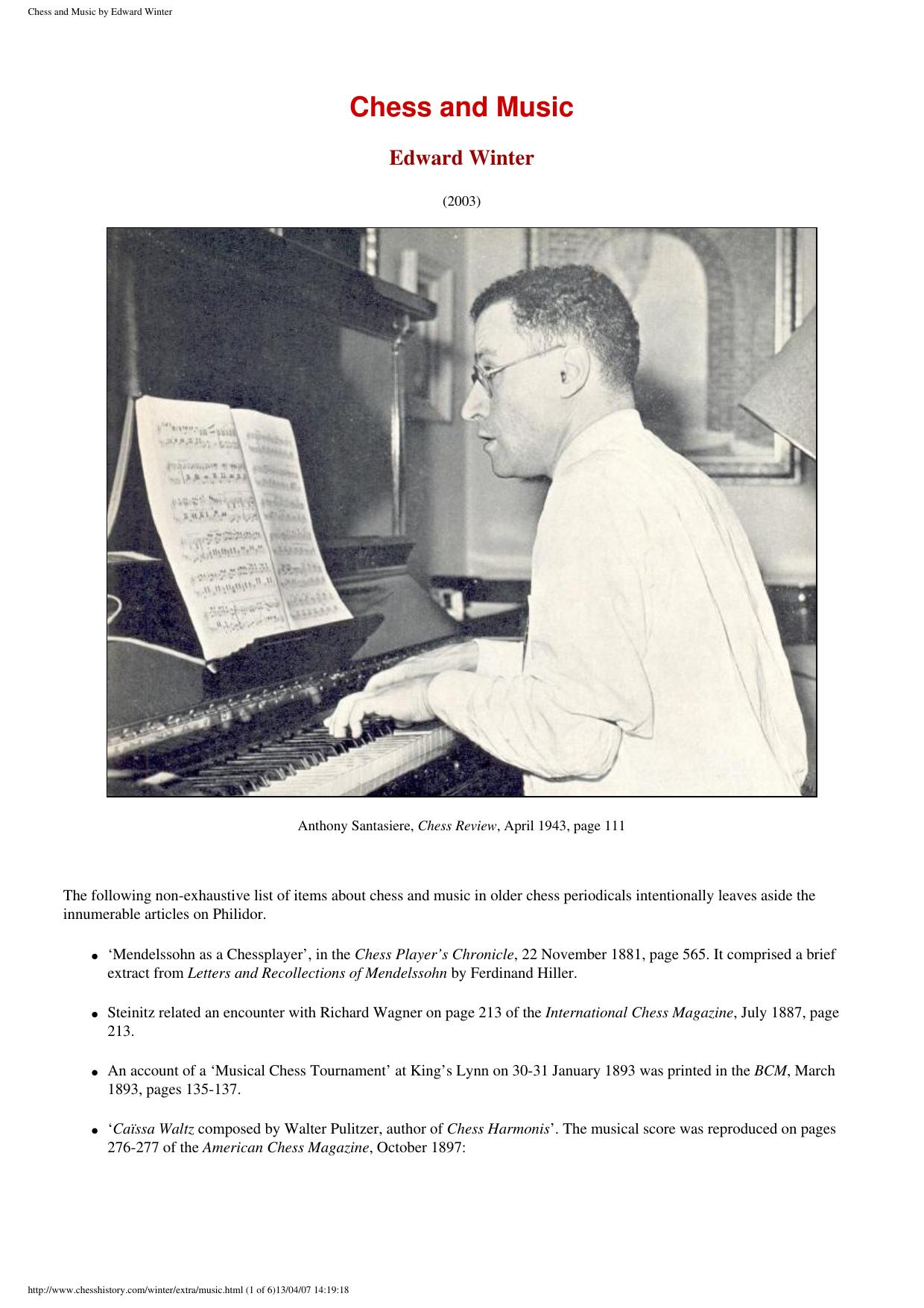 Chess and Music by Edward Winter by Chess & Music