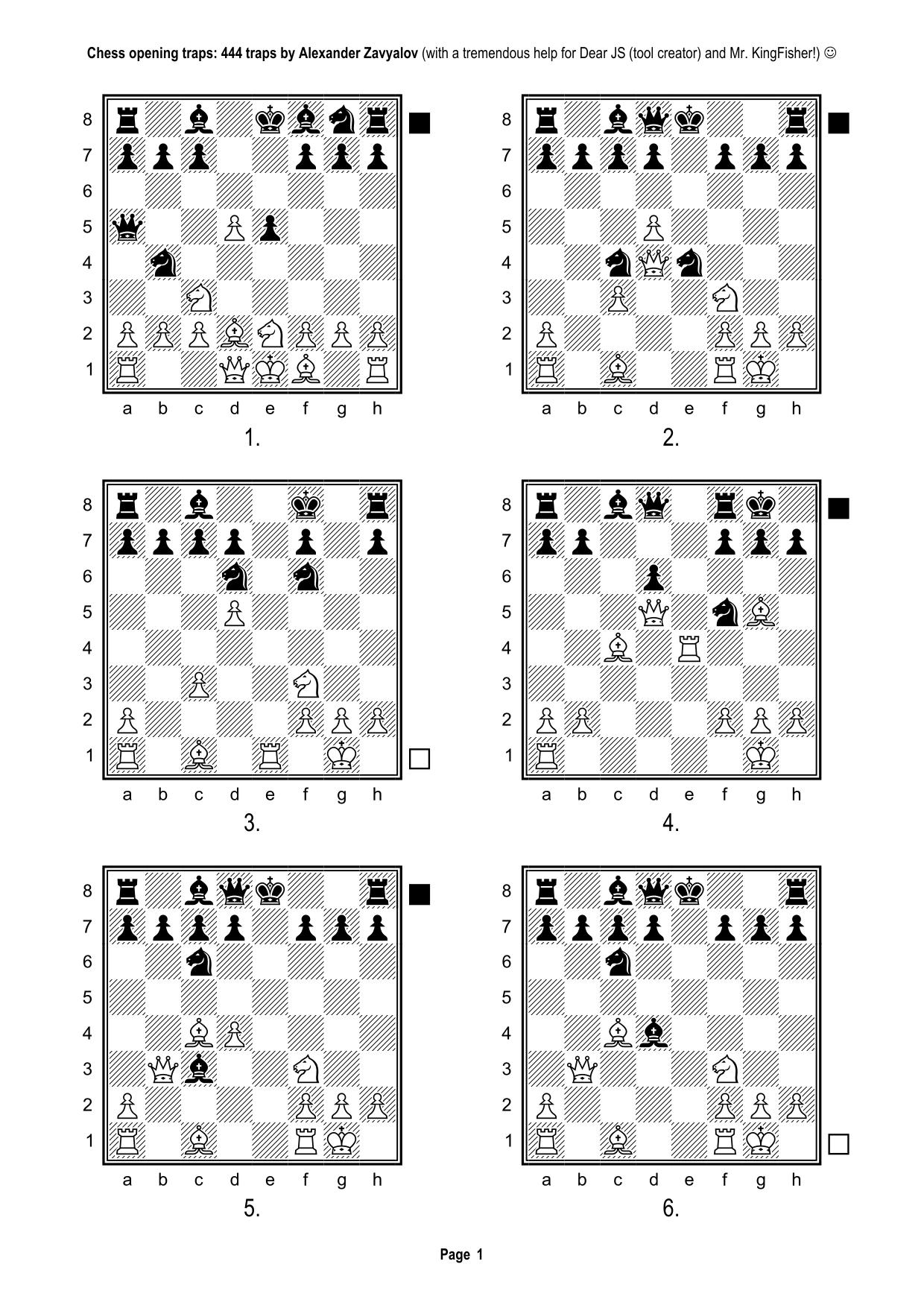 Chess opening traps - 444 traps by Alexander Zavyalov - 6 diagrams - PUZZLES TO SOLVE by Tomasz