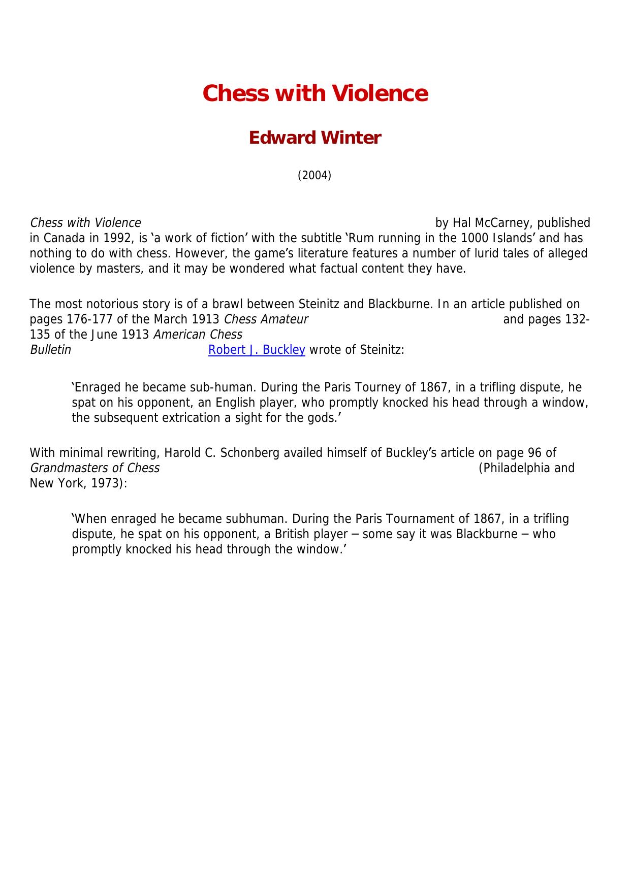 Chess with Violence (Edward Winter) by Chess & Violence