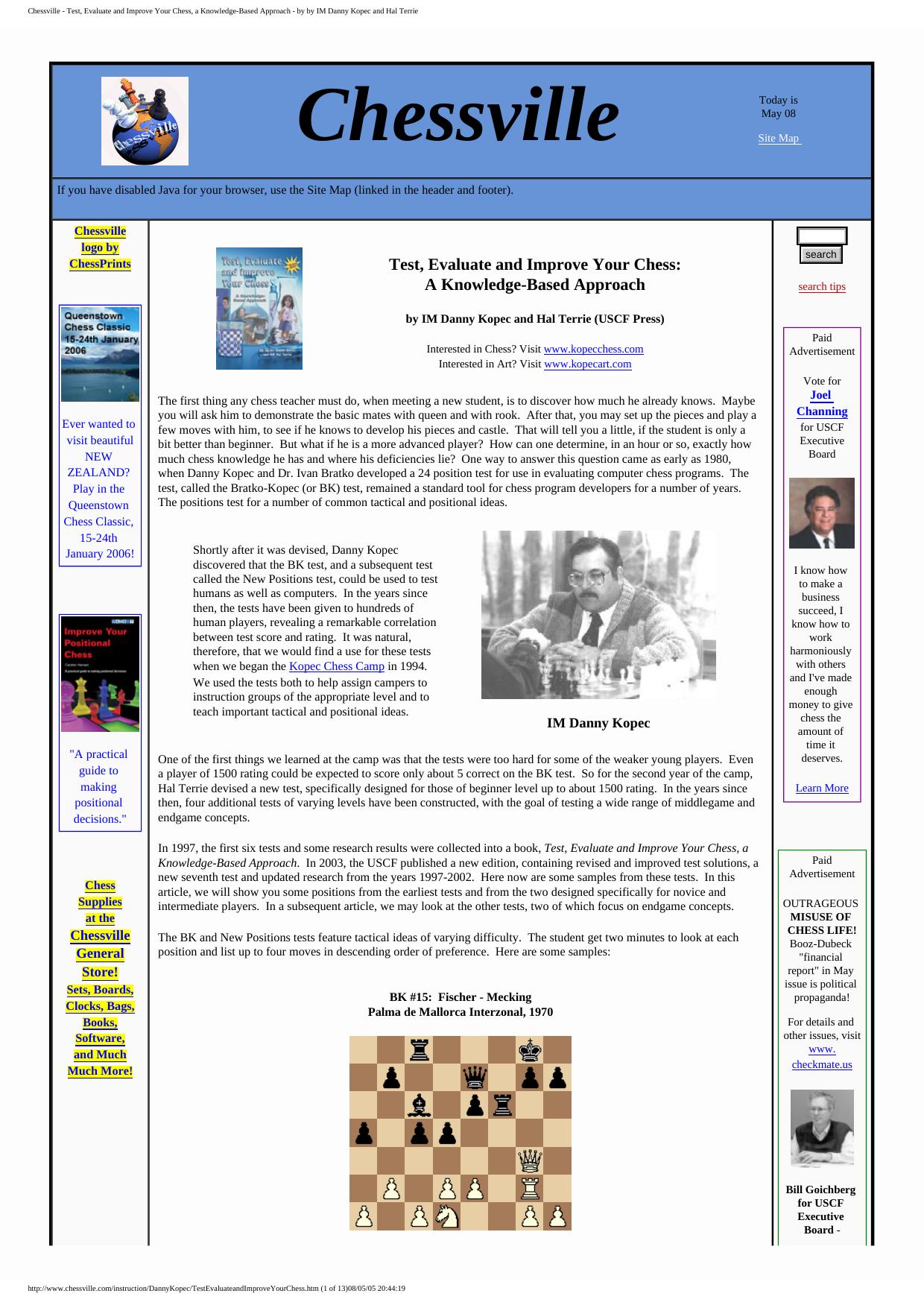 Chessville - Test, Evaluate and Improve Your Chess, a Knowledge-Based Approach - by by IM Danny Kopec and Hal Terrie by Unknown