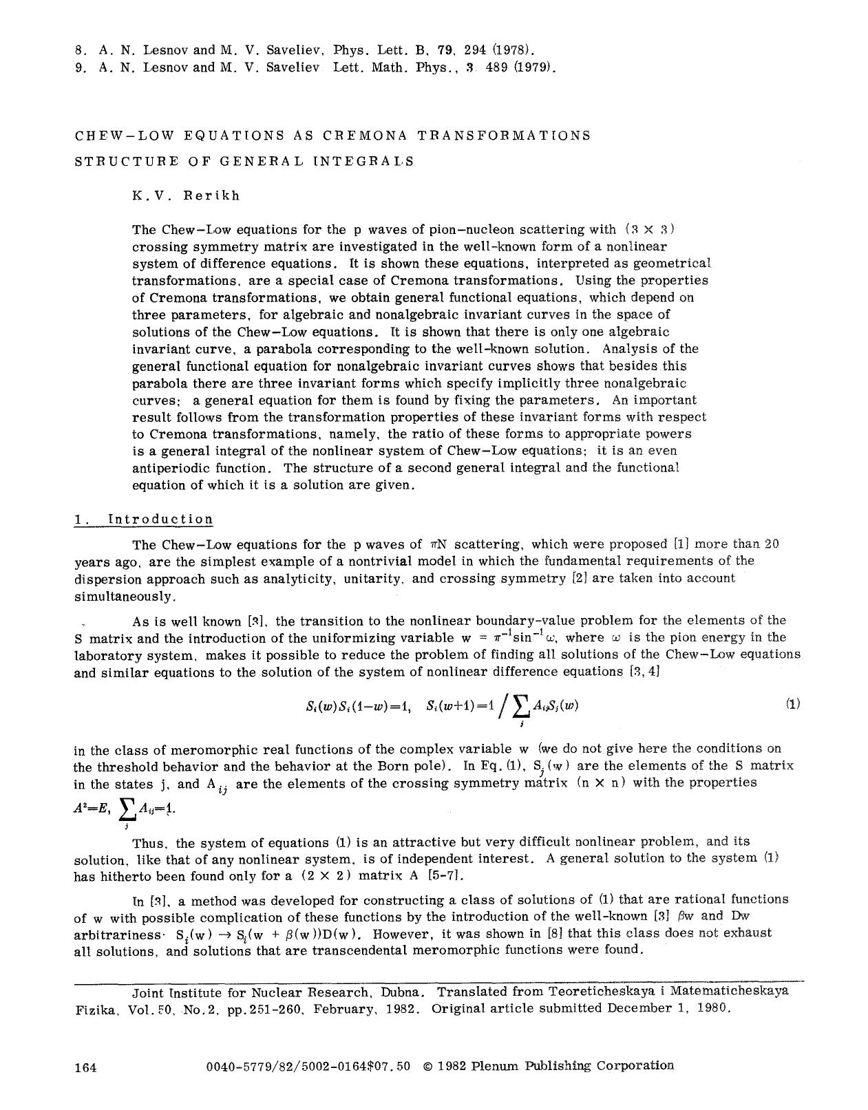 Chew-Low equations as cremona transformations structure of general intgrals by Unknown