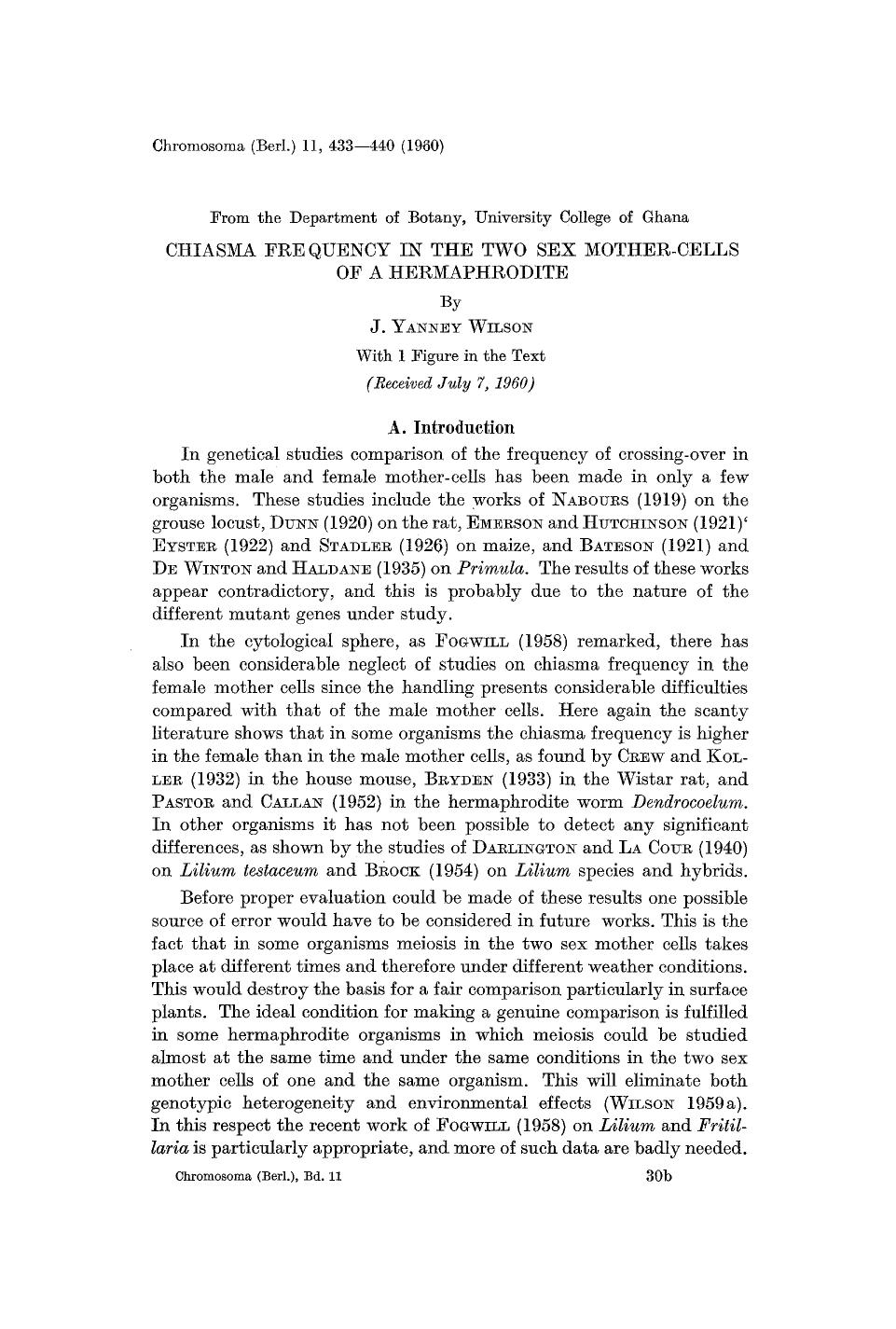 Chiasma frequency in the two sex mother-cells of a hermaphrodite by Unknown