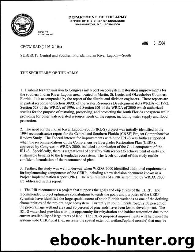 Chief's Report - Central and Southern Florida, Indian River Lagoon-South by Unknown