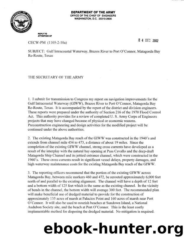 Chief's Report - Gulflntracoastal Waterway, Brazos River to Port O'Connor, Matagorda Bay Re-Route, Texas by Unknown