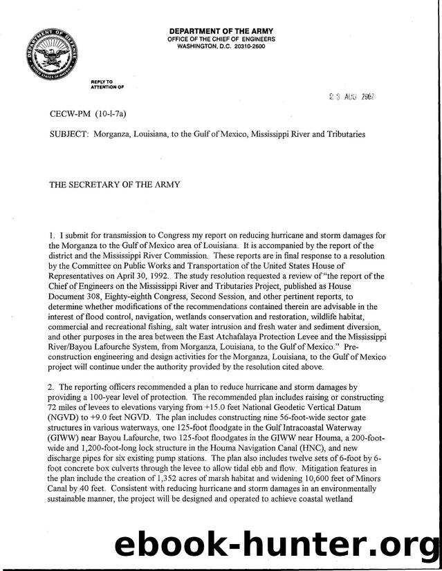 Chief's Report - Morganza, Louisiana, to the Gulf ofMexico, Mississippi River and Tributaries by Unknown