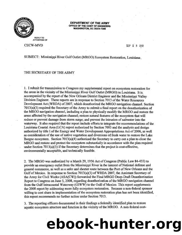 Chief's Report Mississippi River Gulf Outlet (MRGO) Ecosystem Restoration by CECW-MVD