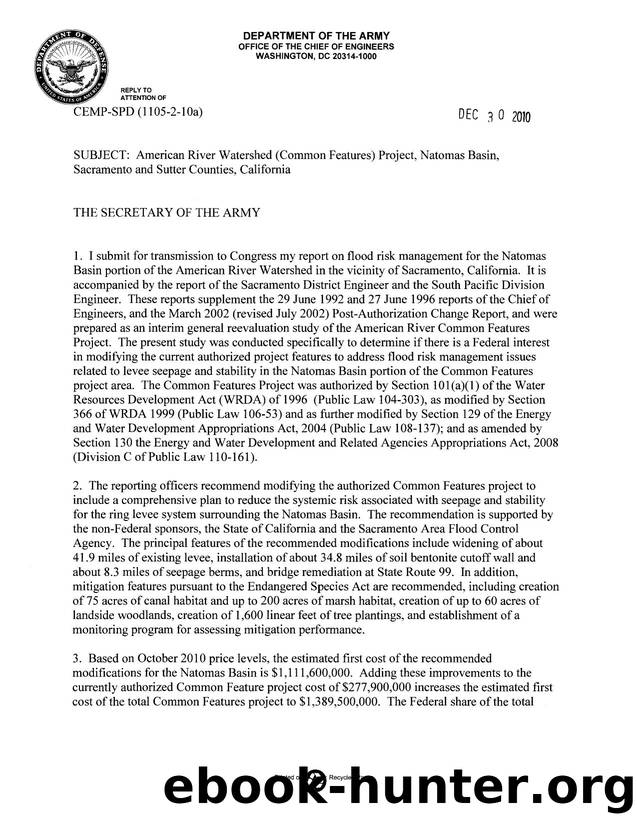 Chief's Report: American River Watershed (Common Features) Project, Natomas Basin, Sacramento and Sutter Counities, California by CEMP-SPD USACE South Pacific Division