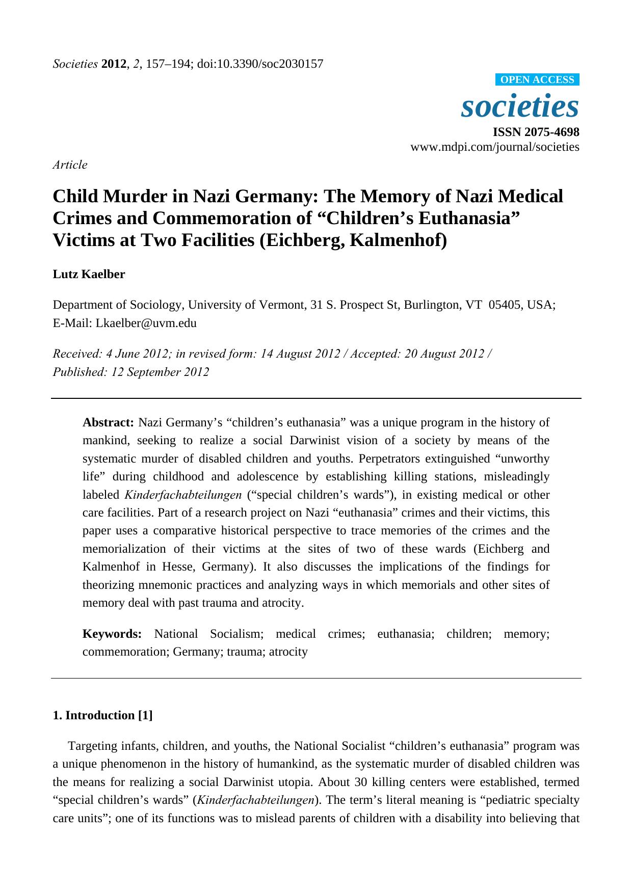 Child Murder in Nazi Germany by Unknown