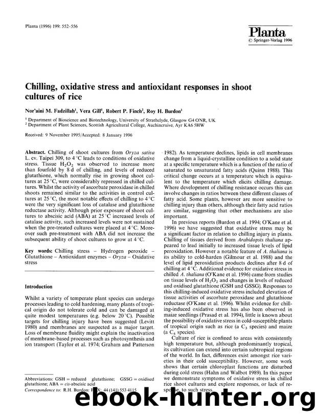 Chilling, oxidative stress and antioxidant responses in shoot cultures of rice by Unknown