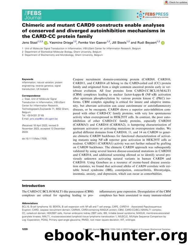 Chimeric and mutant CARD9 constructs enable analyses of conserved and diverged autoinhibition mechanisms in the CARDâCC protein family by Unknown