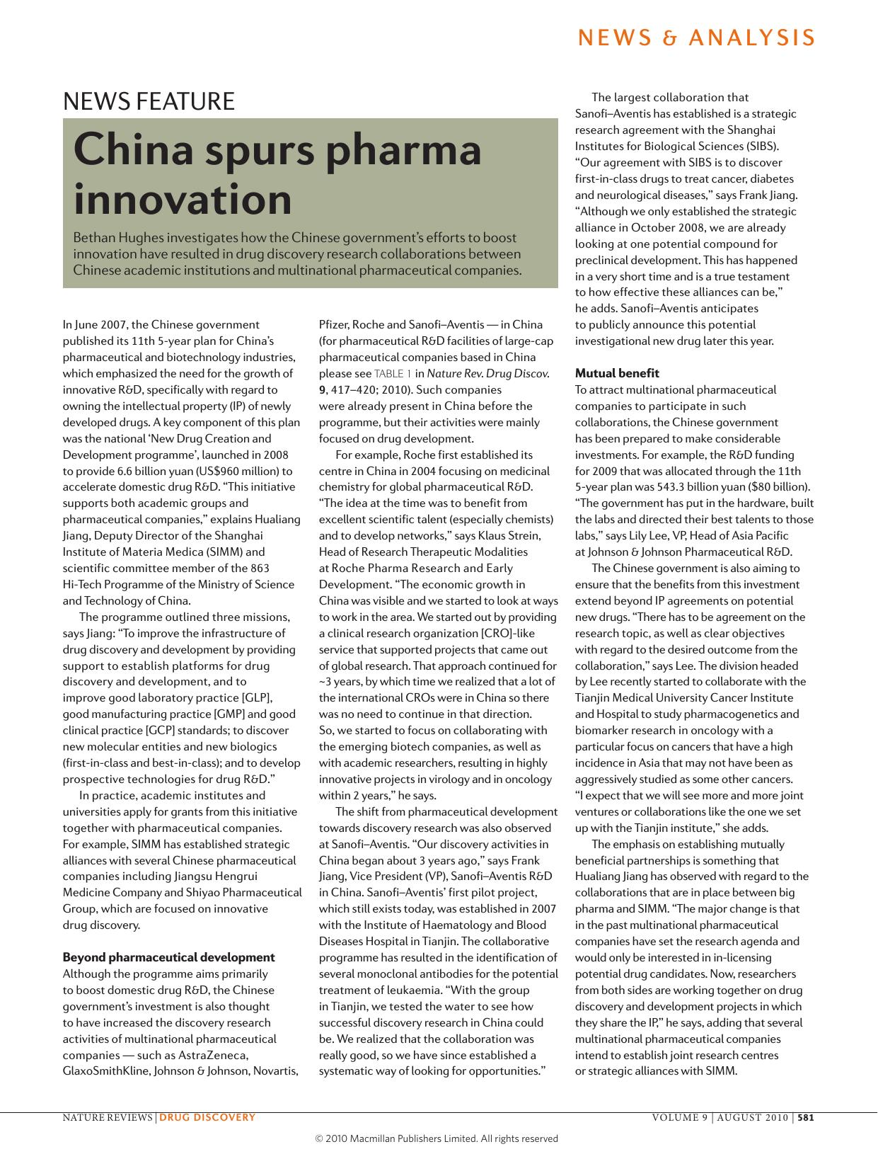 China spurs pharma innovation by Unknown