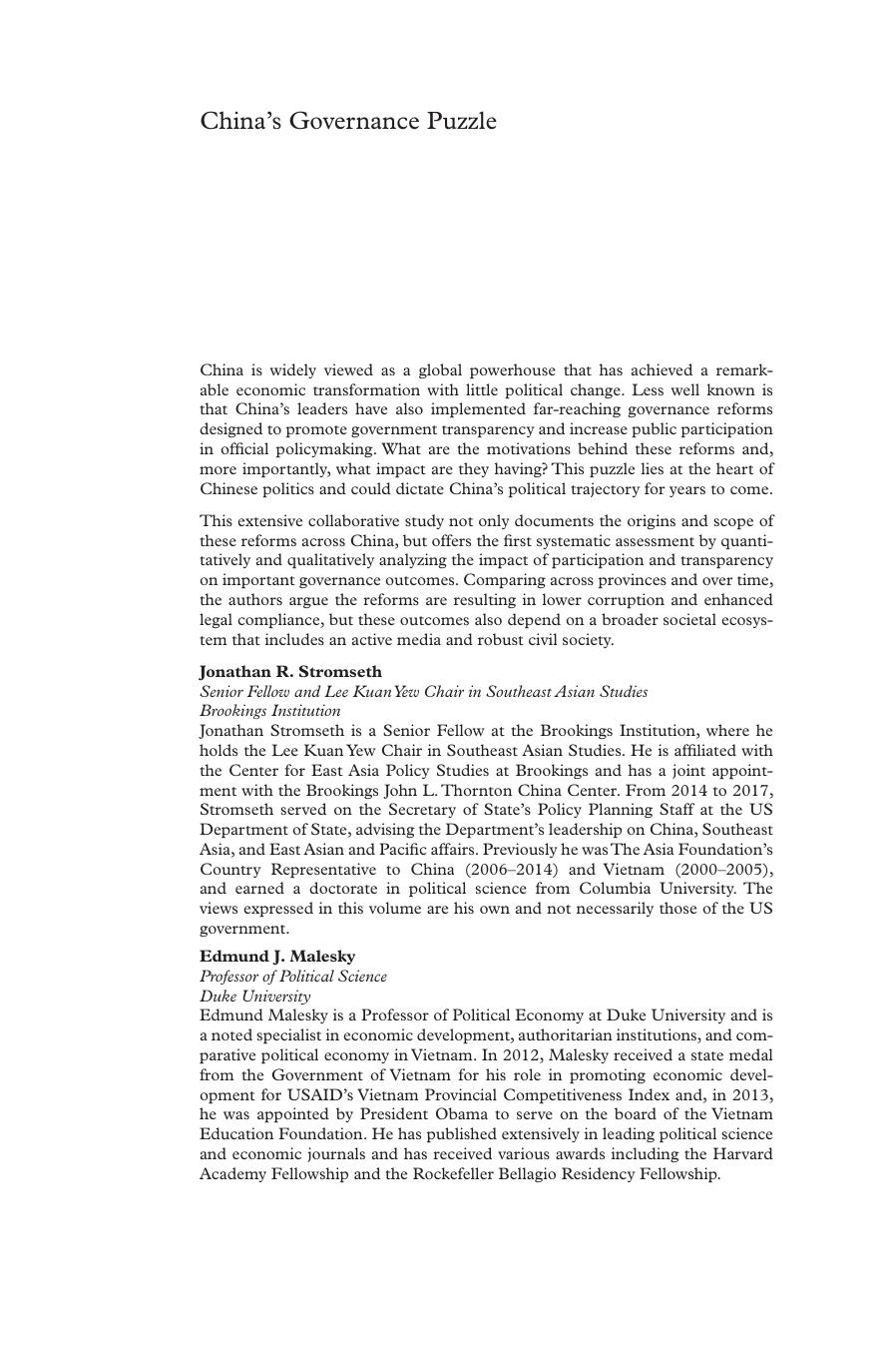 China's Governance Puzzle: Enabling Transparency and Participation in a Single-Party State by Unknow