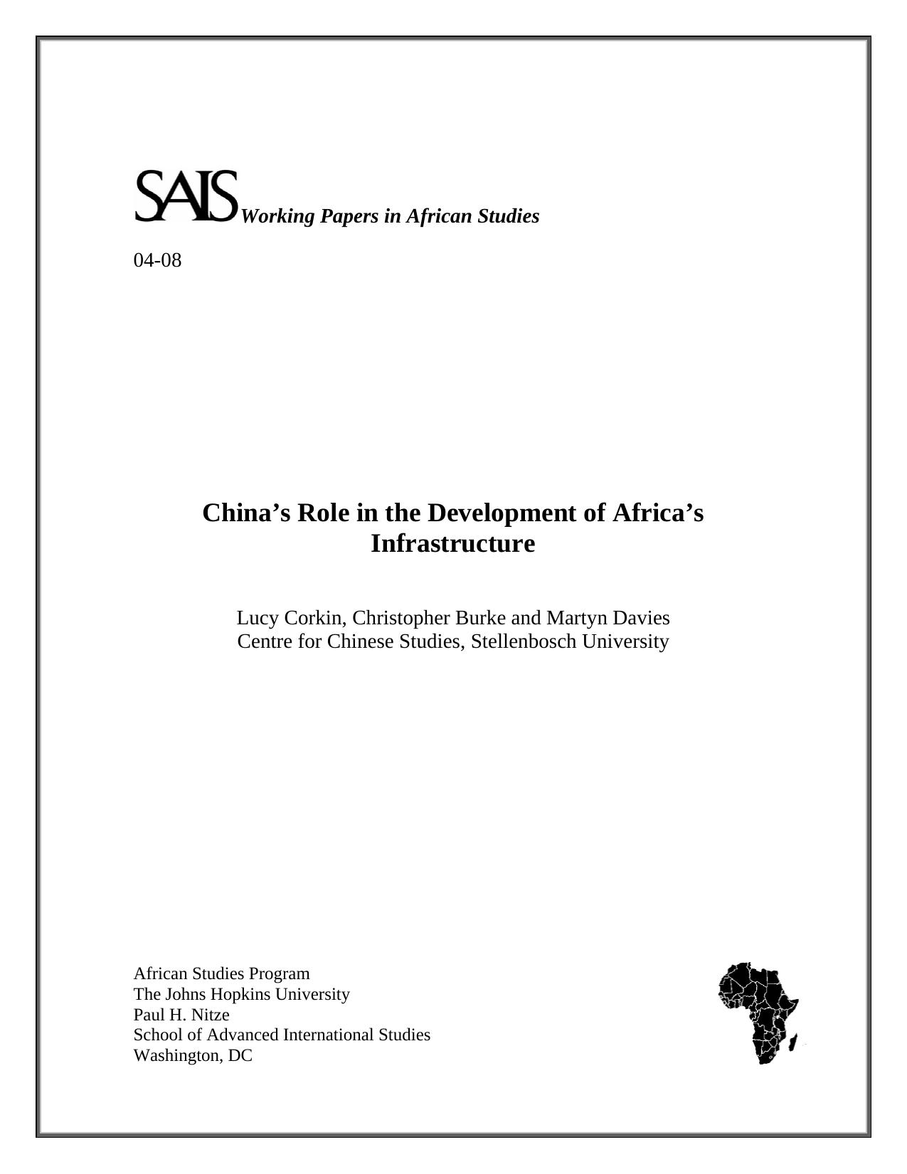 China's Role in the Development of Africa's Infrastructure by plewis