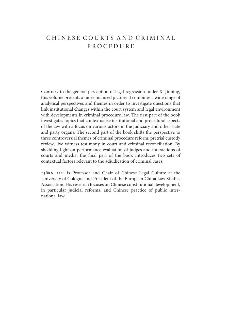 Chinese Courts and Criminal Procedure: Post-2013 Reforms by Björn Ahl (editor)