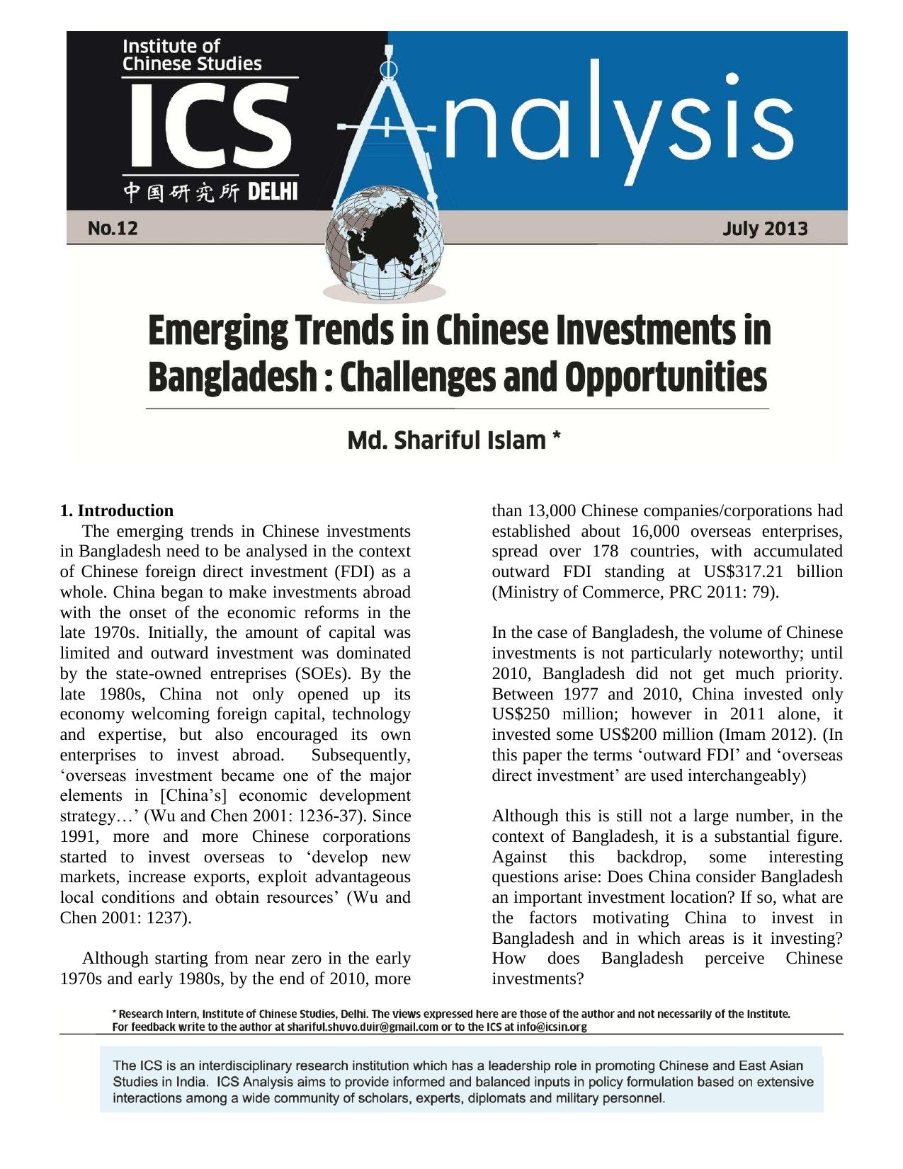 Chinese Investments in Bangladesh by Md. Shariful Islam
