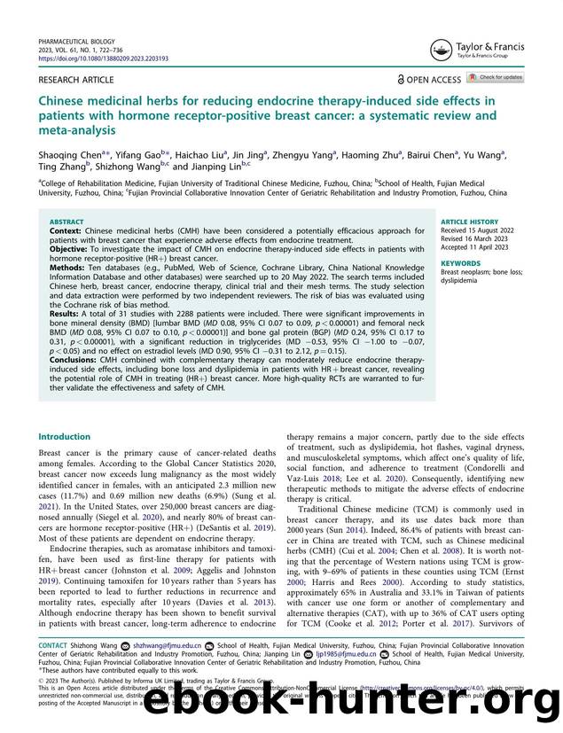 Chinese medicinal herbs for reducing endocrine therapy-induced side effects in patients with hormone receptorâpositive breast cancer: a systematic review and meta-analysis by unknow