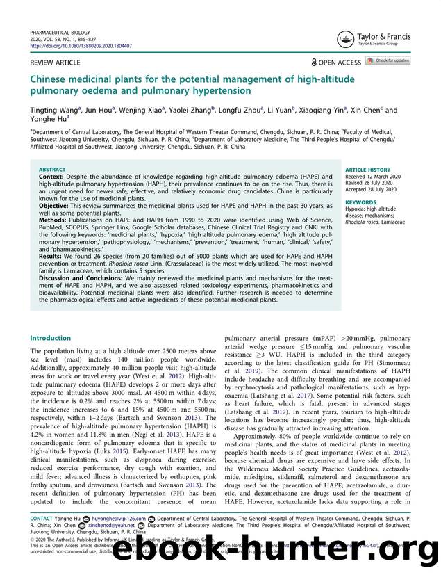 Chinese medicinal plants for the potential management of high-altitude pulmonary oedema and pulmonary hypertension by unknow