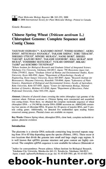 Chinese spring wheat ( <Emphasis Type="Italic">Triticum aestivum <Emphasis> L.) chloroplast genome: Complete sequence and contig clones by Unknown