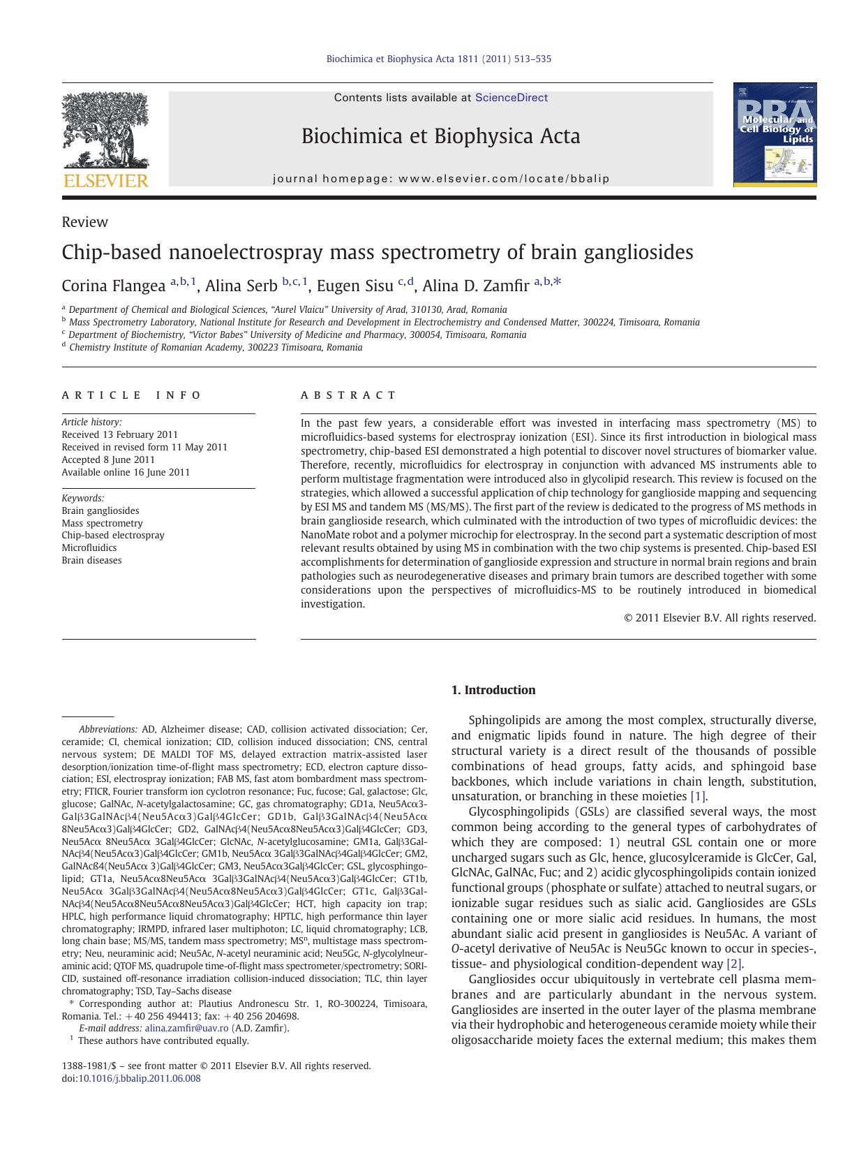 Chip-based nanoelectrospray mass spectrometry of brain gangliosides by Corina Flangea & Alina Serb & Eugen Sisu & Alina D. Zamfir