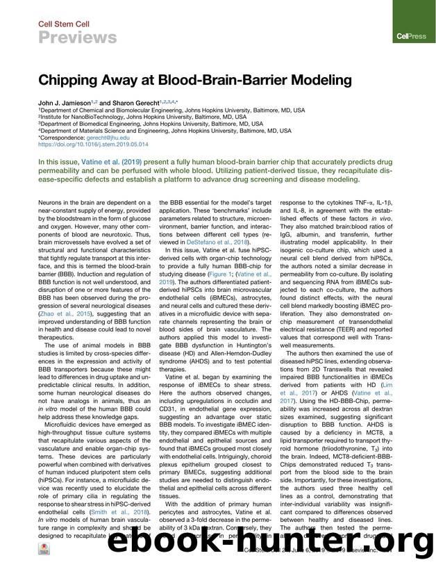 Chipping Away at Blood-Brain-Barrier Modeling by John J. Jamieson & Sharon Gerecht