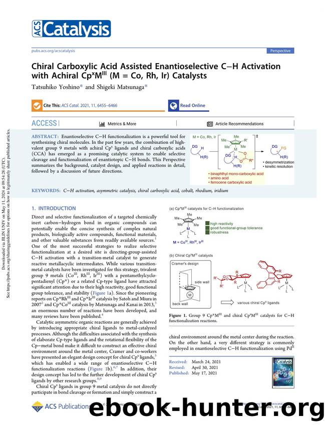 Chiral Carboxylic Acid Assisted Enantioselective CâH Activation with Achiral CpxMIII (M = Co, Rh, Ir) Catalysts by Tatsuhiko Yoshino & Shigeki Matsunaga