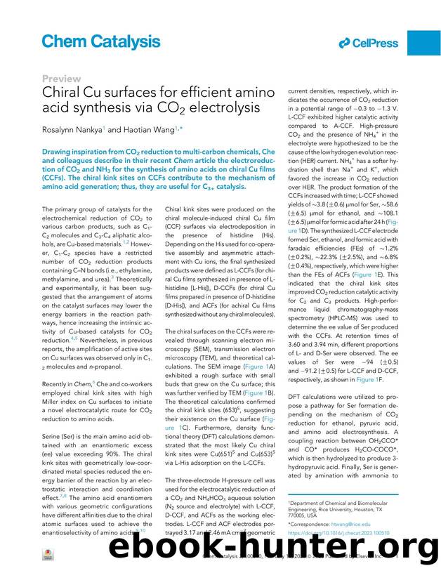 Chiral Cu surfaces for efficient amino acid synthesis via CO2 electrolysis by Rosalynn Nankya & Haotian Wang