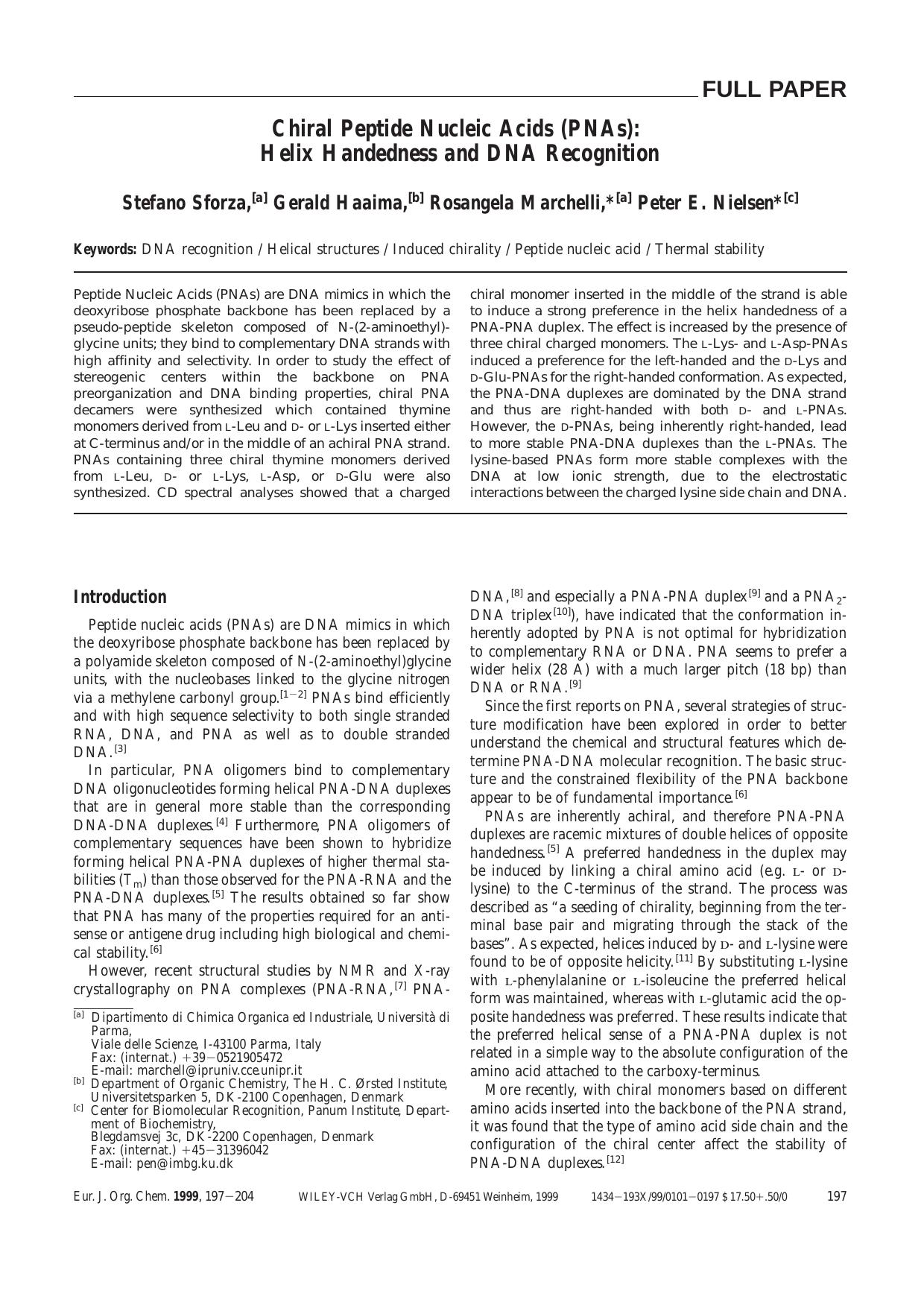 Chiral Peptide Nucleic Acids (PNAs): Helix Handedness and DNA Recognition by Unknown