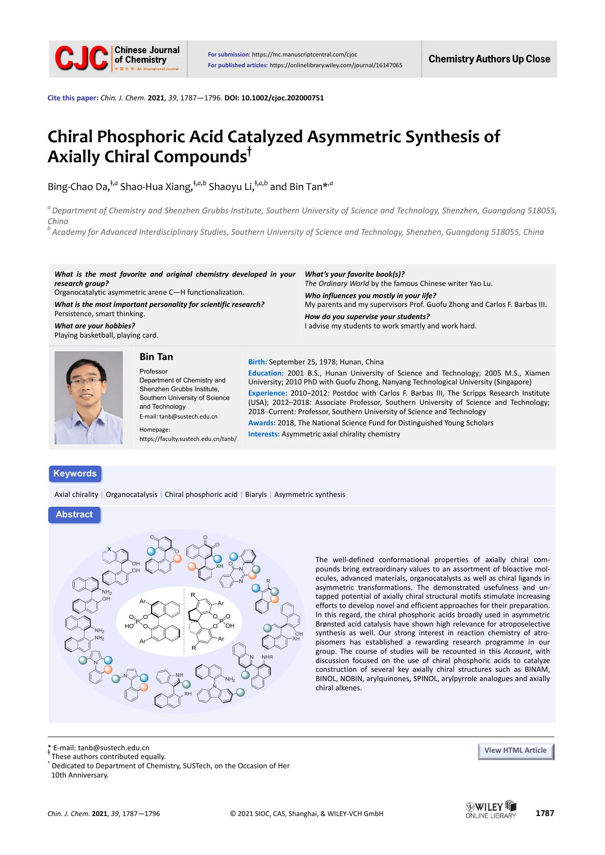 Chiral Phosphoric Acid Catalyzed Asymmetric Synthesis of Axially Chiral Compounds by Administrator