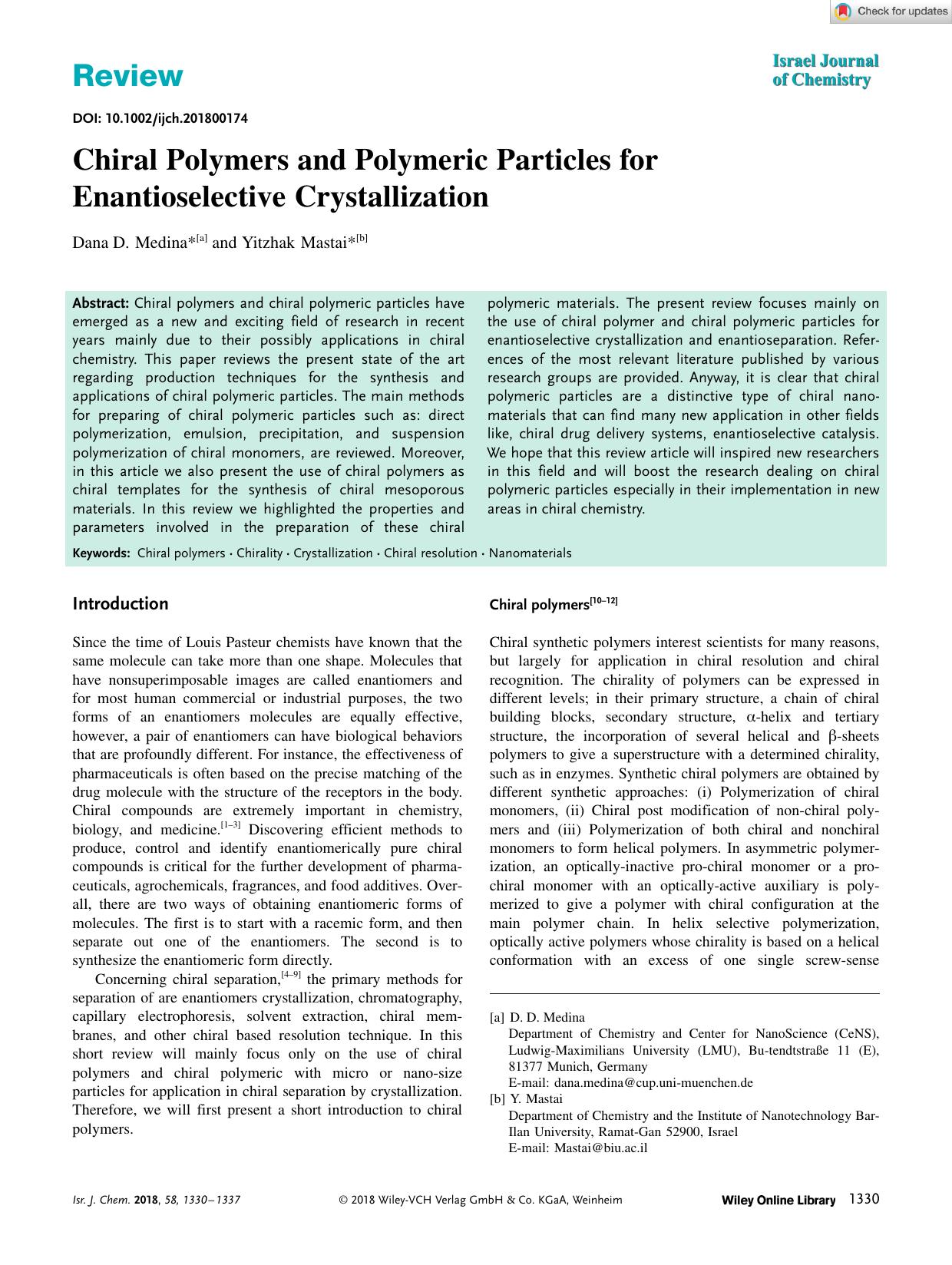 Chiral Polymers and Polymeric Particles for Enantioselective Crystallization by Unknown