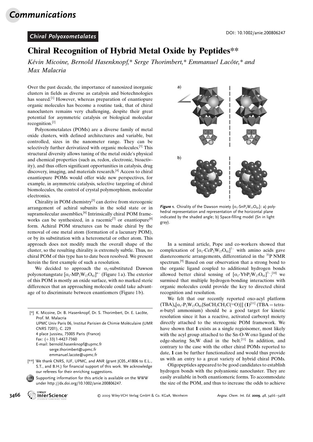 Chiral Recognition of Hybrid Metal Oxide by Peptides by Unknown