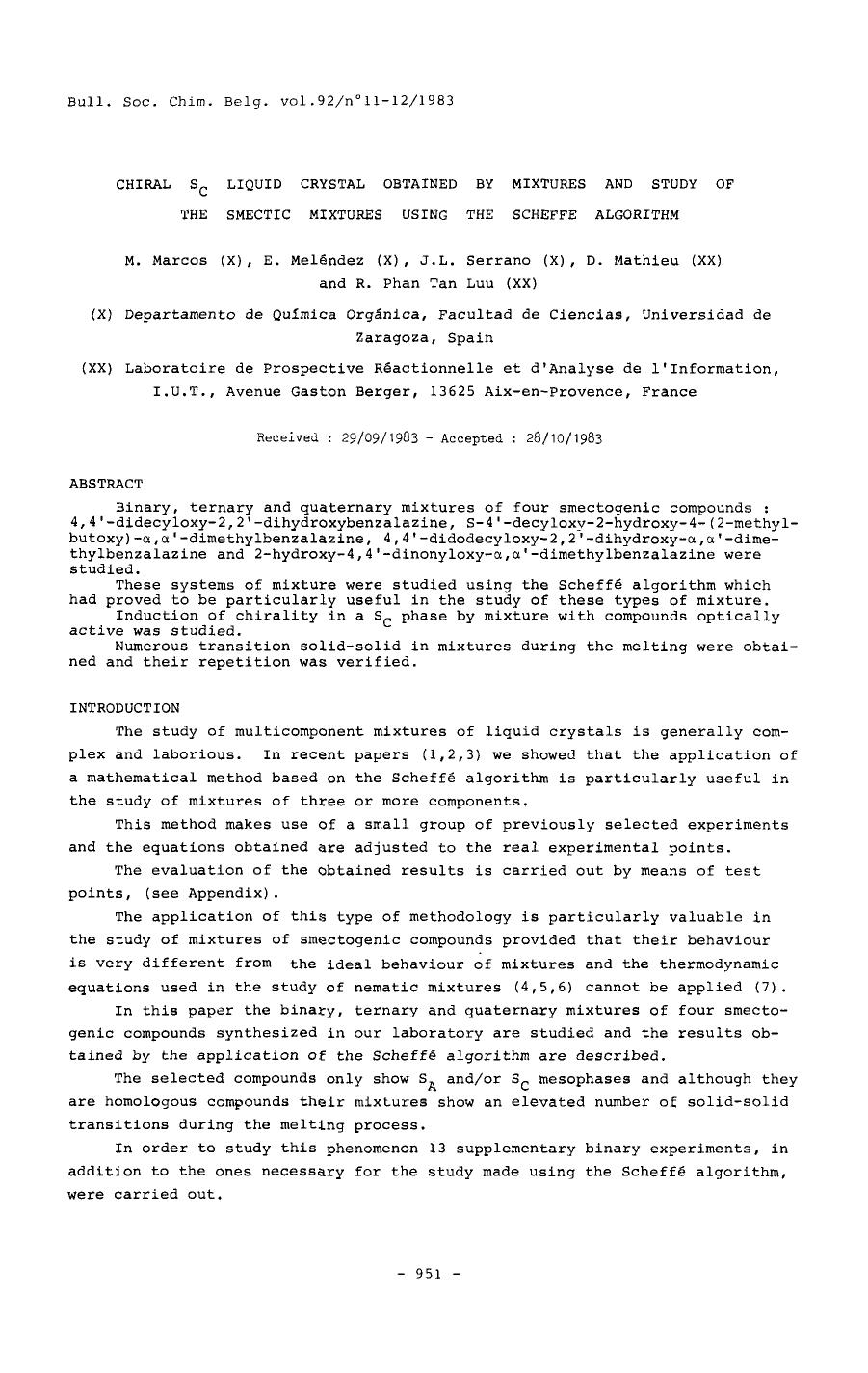 Chiral SC Liquid Crystal Obtained by mixtures and study of the smectic mixtures using the Scheff algorithm by Unknown