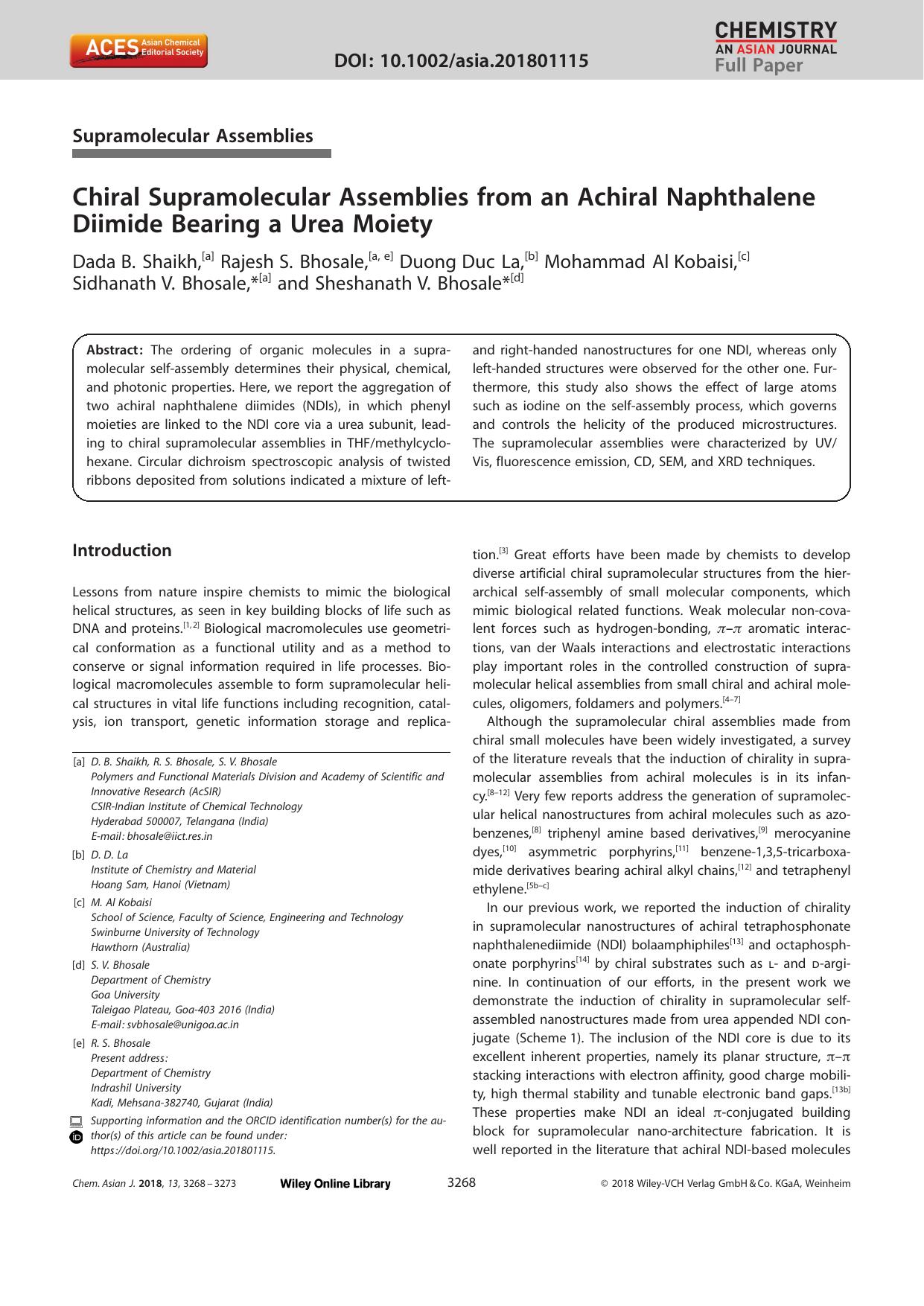 Chiral Supramolecular Assemblies from an Achiral Naphthalene Diimide Bearing a Urea Moiety by Unknown