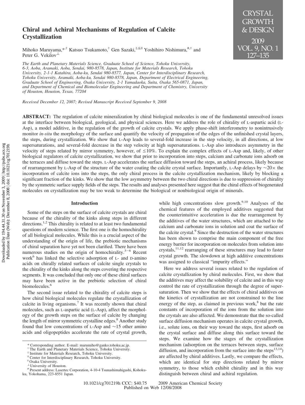 Chiral and Achiral Mechanisms of Regulation of Calcite Crystallization by unknow