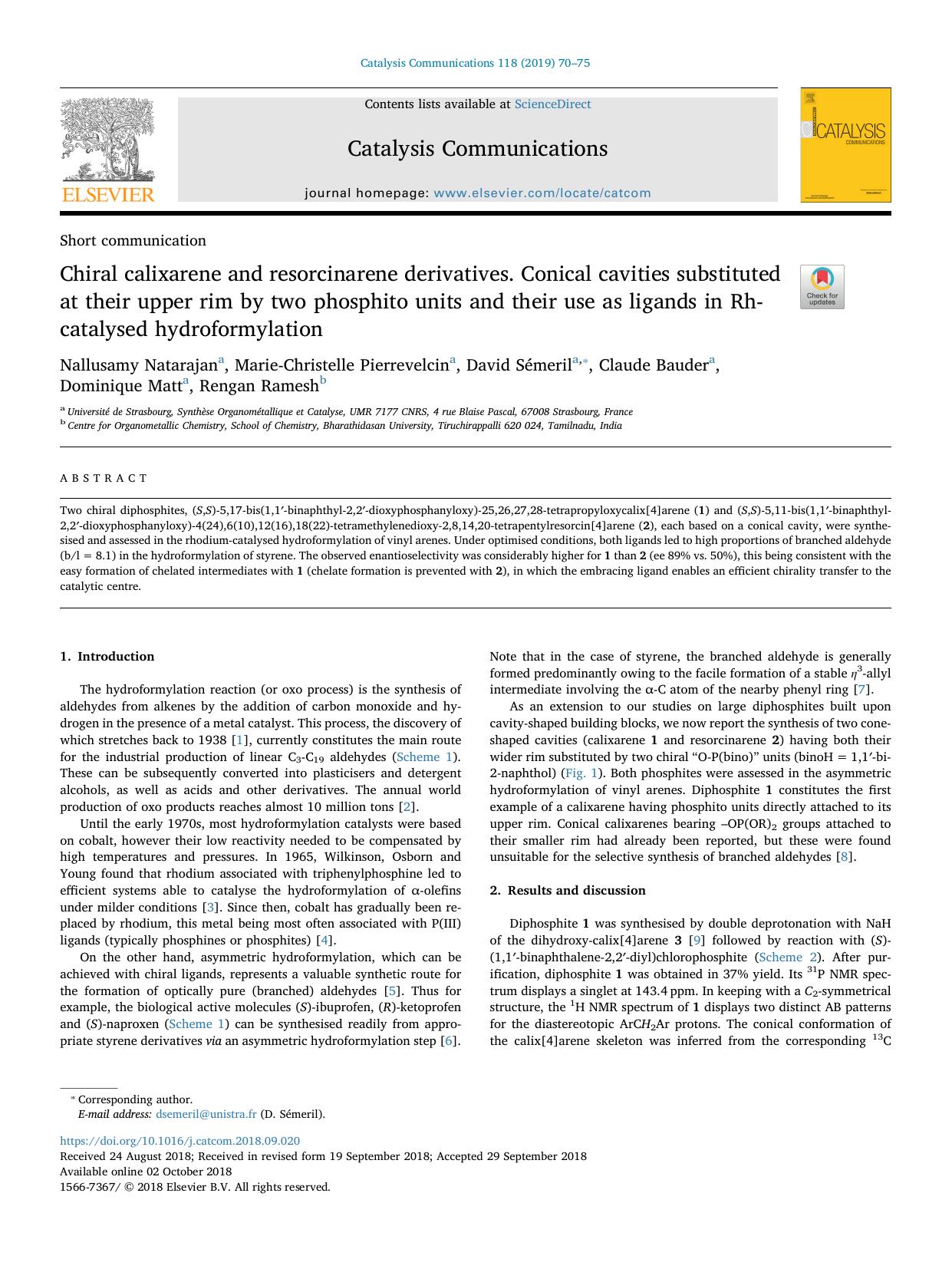 Chiral calixarene and resorcinarene derivatives. Conical cavities substituted at their upper rim by two phosphito units and their use as ligands in Rh-catalysed hydroformylation by unknow